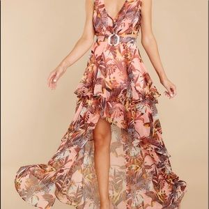 Coral Multi Print Cutout Maxi Dress.